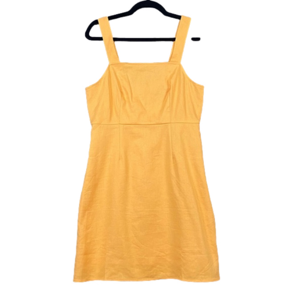 J Crew Linen Blend A-Line Square-neck Dress Stretch Above Knee Size 6 Orange NWT
